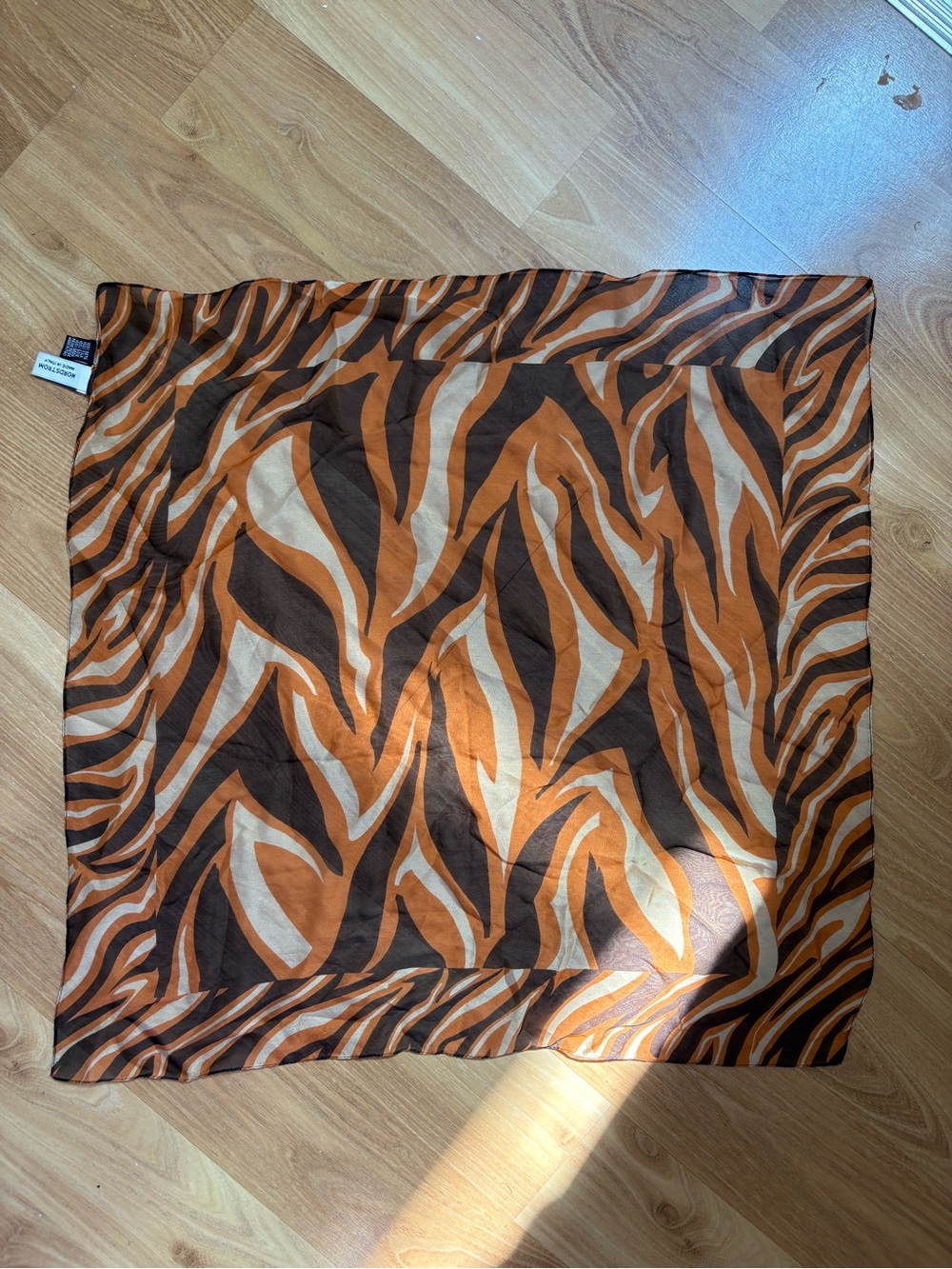 Vintage Nordstrom Brown and Orange Printed 100% Silk Square scarf